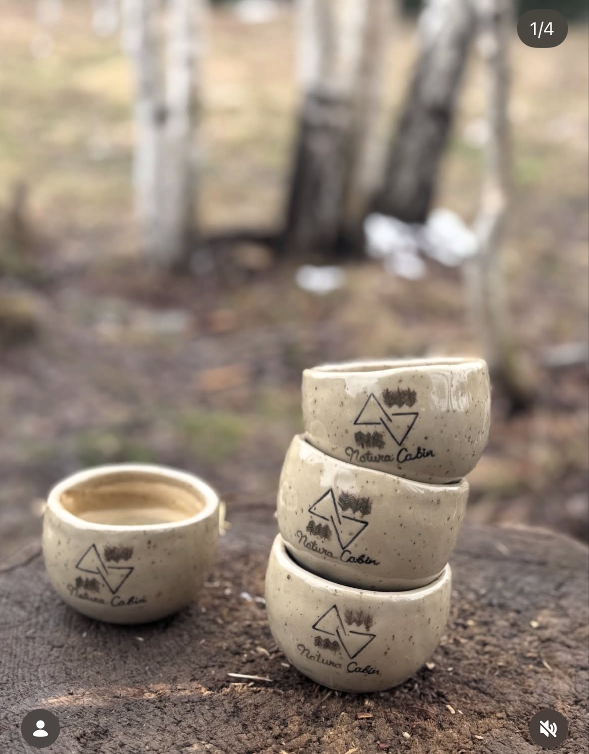 Stacked stoneware cups outdoors